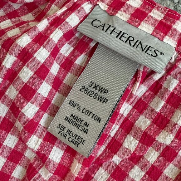 - Catherines 100% Cotton Fuchsia Pink White Gingham 3/4 Sleeves Blouse 3XWP - Picture 4 of 5